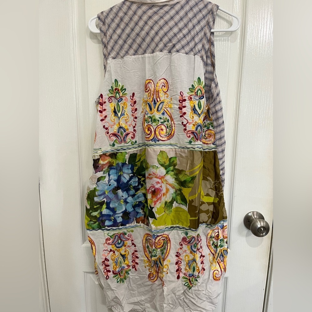 Bohemian Floral Patchwork Sleeveless Tunic - White/Multi